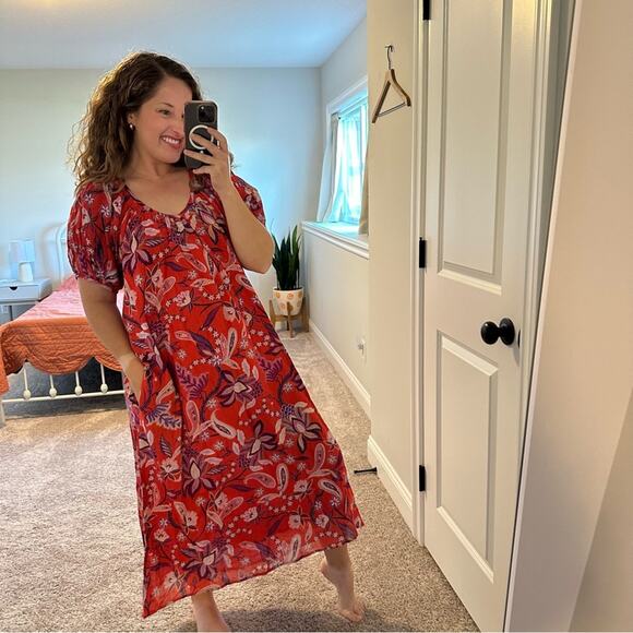 NWT Tuckernuck Sundry Red Cotton Floral Maxi Dress M/L - Picture 3 of 15